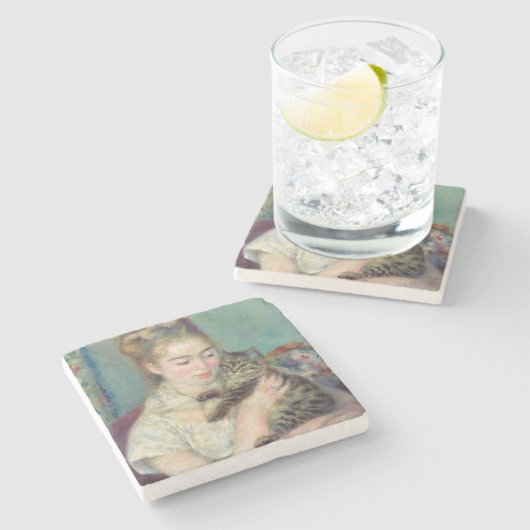 Pierre-Auguste Renoir - Frau mit Katze Steinuntersetzer (Seitenansicht)