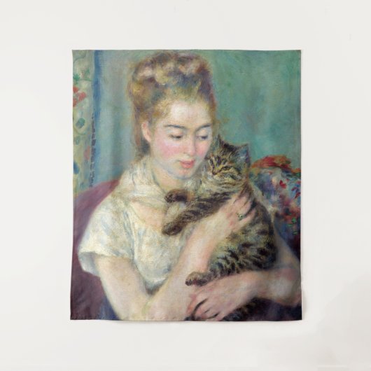 Pierre-Auguste Renoir - Frau mit Katze Wandteppich (Vorderseite)