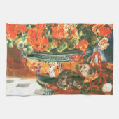 Pierre-Auguste Renoir Geraniums and Cats Geschirrtuch (Horizontal)