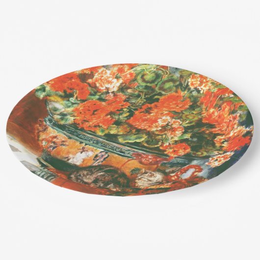 Pierre-Auguste Renoir Geraniums and Cats Pappteller (Schrägansicht)