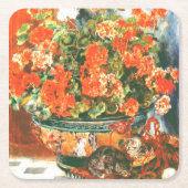 Pierre-Auguste Renoir Geraniums and Cats Rechteckiger Pappuntersetzer (Vorderseite)