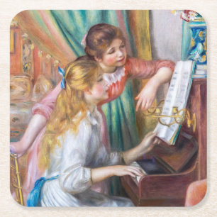 Pierre Auguste Renoir - Junge Mädchen am Klavier Rechteckiger Pappuntersetzer