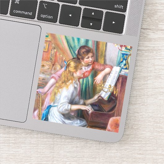 Pierre Auguste Renoir - Junge Mädchen am Piano Aufkleber (Detail)