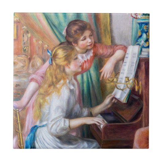 Pierre Auguste Renoir - Junge Mädchen am Piano Fliese (Vorderseite)