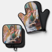 Pierre Auguste Renoir - Junge Mädchen am Piano Ofenhandschuh & Topflappen-Set (Vorderseite/Rückseite)