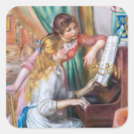 Pierre Auguste Renoir - Junge Mädchen am Piano Quadratischer Aufkleber (Vorderseite)