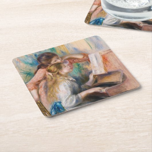Pierre Auguste Renoir - Junge Mädchen am Piano Rechteckiger Pappuntersetzer (angewinkelt)