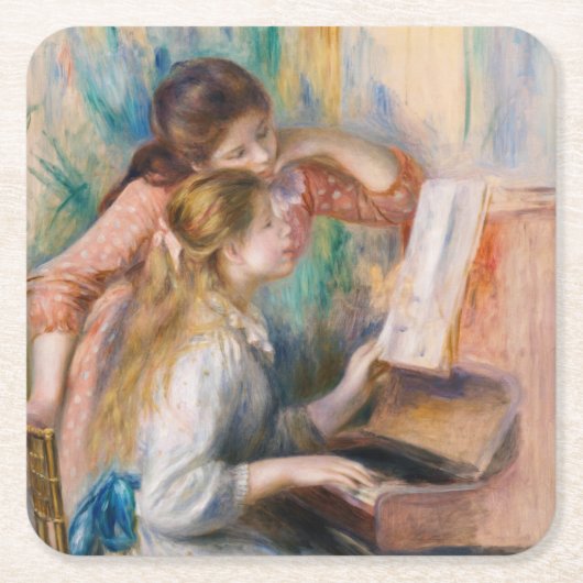 Pierre Auguste Renoir - Junge Mädchen am Piano Rechteckiger Pappuntersetzer (Vorderseite)