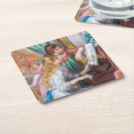Pierre Auguste Renoir - Junge Mädchen am Piano Rechteckiger Pappuntersetzer (angewinkelt)