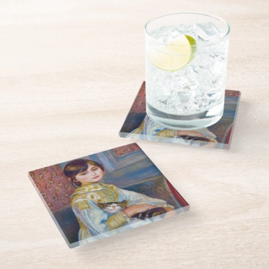 Pierre-Auguste Renoir - Kind mit Katze Glasuntersetzer (Schrägansicht)