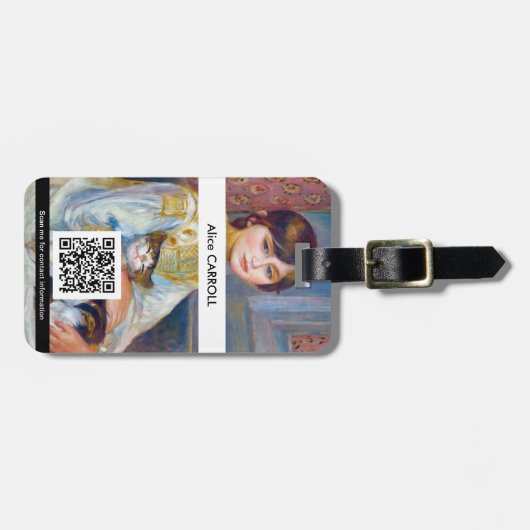 Pierre-Auguste Renoir - Kind mit Katze - QR-Code Gepäckanhänger (Vorderseite horizontal)