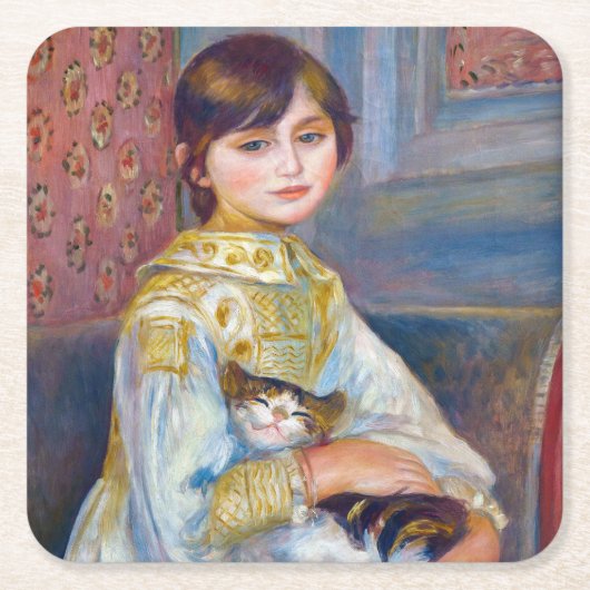 Pierre-Auguste Renoir - Kind mit Katze Rechteckiger Pappuntersetzer (Vorderseite)