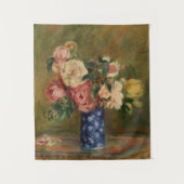 Pierre Auguste Renoir Pink Blue Bouquet von Rose Wandteppich (Vorderseite)