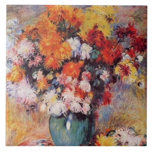 Pierre-Auguste Renoir Vase von Chrysanthema Fliese (Vorderseite)