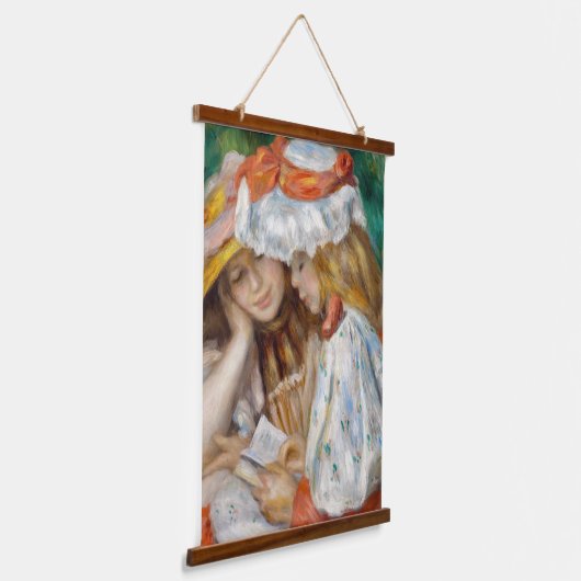 Pierre-Auguste Renoir - Zwei Girls Reading Wandteppich Mit Holzrahmen (Gewinkelt)