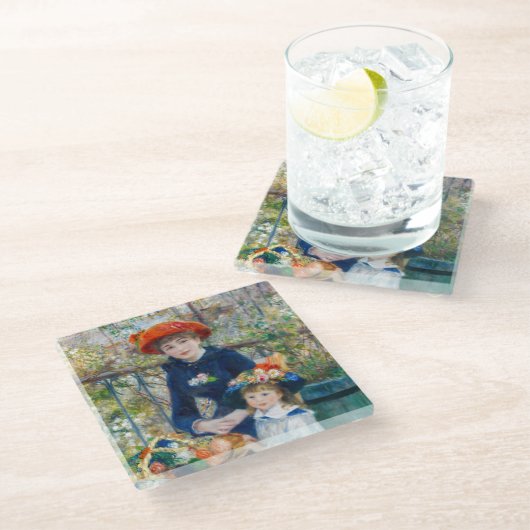 Pierre-Auguste Renoir - Zwei Schwestern auf der Te Glasuntersetzer (Schrägansicht)