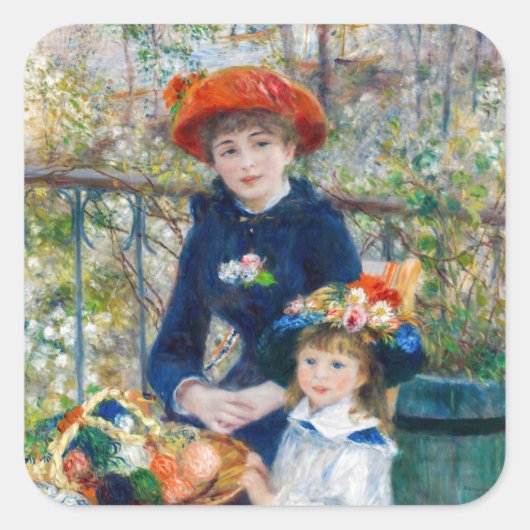 Pierre-Auguste Renoir - Zwei Schwestern auf der Te Quadratischer Aufkleber (Vorderseite)