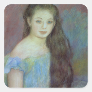 Pierre ein Renoir   junges Mädchen mit blauen Quadratischer Aufkleber