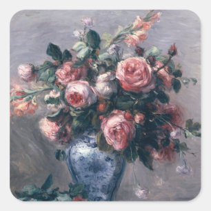 Pierre ein Renoir   Vase Rosen Quadratischer Aufkleber