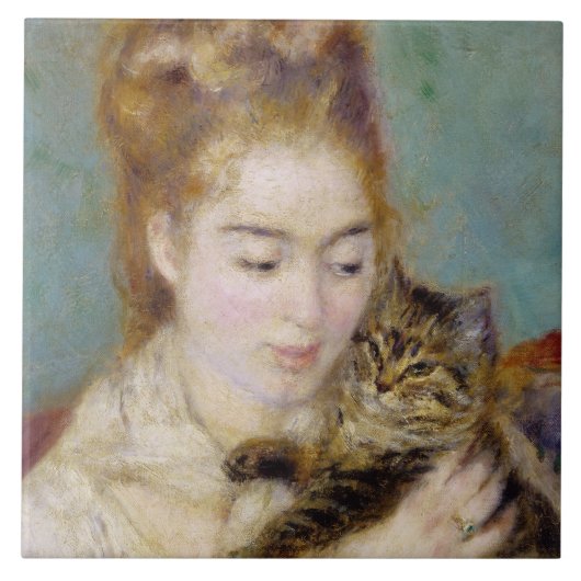 Pierre eine Renoir | Frau mit einer Katze Fliese (Vorderseite)