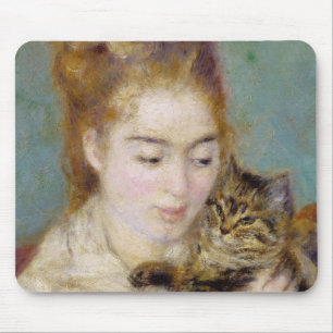 Pierre eine Renoir Frau mit einer Katze Mousepad