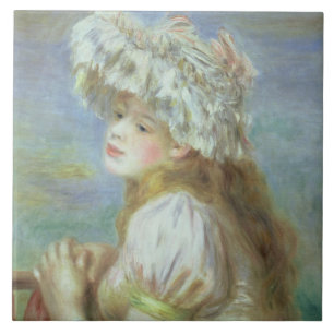 Pierre eine Renoir   junge Frau in einem Spitzehut Fliese