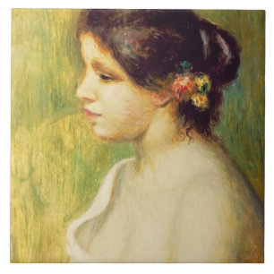 Pierre eine Renoir   junge Frau mit Blumen am Ohr Fliese