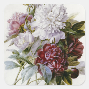 Pierre Joseph Redoute - ein Bouquet roter Peonies Quadratischer Aufkleber