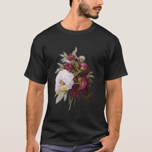 Pierre Joseph Redoute White Peony Paint Blume T-Shirt (Vorderseite)