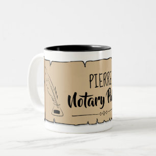 Pierre Notary Public Scroll Feather Quill Zweifarbige Tasse