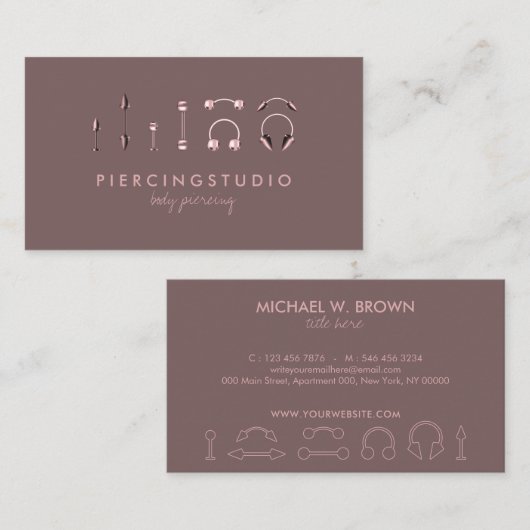 Pierre Specialist Tattoo Studio Rose Gold solide Visitenkarte (Vorne/Hinten)