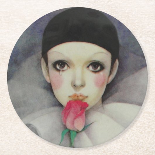 Pierrot 1980er runder pappuntersetzer (Vorderseite)