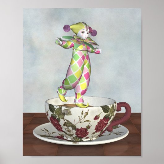Pierrot Clown Doll Balancing on a Teecup Poster (Vorne)
