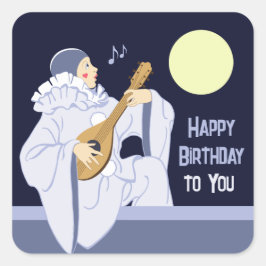Pierrot Clown Gesang Lute CC1269 Geburtstag Quadratischer Aufkleber