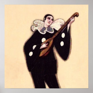 Pierrot in Schwarz spielt Laute von Sophia Chiostr Poster