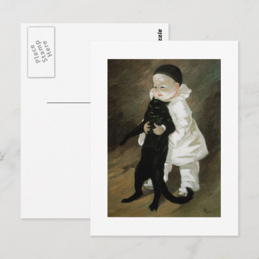 Pierrot mit Cat, Alexandre Steinlen Postkarte (Vorne/Hinten)