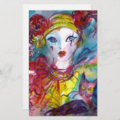 PIERROT MIT CAT / Mardi Gras Masquerade Party Briefpapier (Vorne/Hinten)