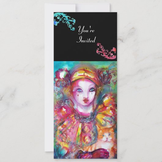 PIERROT MIT CAT / Mardi Gras Masquerade Party Einladung (Vorderseite)