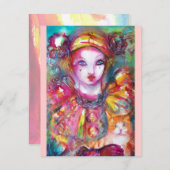 PIERROT MIT CAT / Mardi Gras Masquerade Party Einladung (Vorne/Hinten)