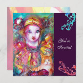 PIERROT MIT CAT / Mardi Gras Masquerade Party Einladung (Vorne/Hinten)