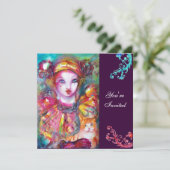 PIERROT MIT CAT / Mardi Gras Masquerade Party Einladung (Stehend Vorderseite)