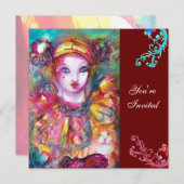 PIERROT MIT CAT / Mardi Gras Masquerade Party Einladung (Vorne/Hinten)