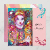 PIERROT MIT CAT / Mardi Gras Masquerade Party Einladung (Vorne/Hinten)