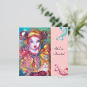 PIERROT MIT CAT / Mardi Gras Masquerade Party Einladung (Stehend Vorderseite)