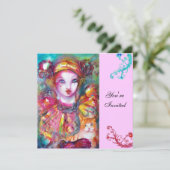 PIERROT MIT CAT / Mardi Gras Masquerade Party Einladung (Stehend Vorderseite)