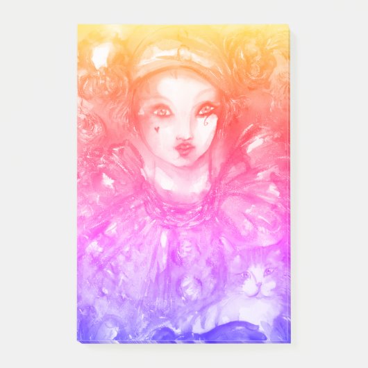 PIERROT MIT CAT / Mardi Gras Masquerade Party Post-it Klebezettel (Vorderseite)