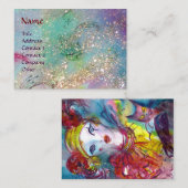 PIERROT MIT CAT-Maskenmaske, blaue Glitzern Visitenkarte (Vorne/Hinten)