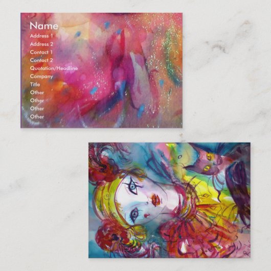 PIERROT MIT CAT-Maskeramik Maske Rosa Fuchsia Visitenkarte (Vorne/Hinten)