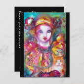 PIERROT mit Katze Einladungspostkarte (Vorne/Hinten)