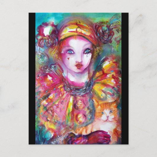 PIERROT mit Katze Einladungspostkarte (Vorderseite)